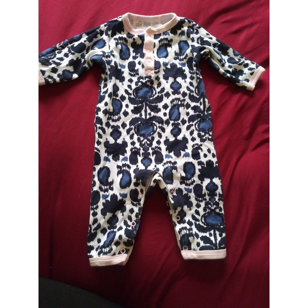 Yoga Sprout Baby Long Sleeve Henley Romper - Blue Ikat Print 0-3 Months